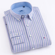 Load image into Gallery viewer, Men&#39;s 100% Cotton Oxford Striped Shirt Single Patch Pocket Long Sleeve Regular-fit Comfortable Thick Casual Button-collar Shirts

