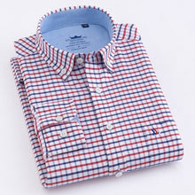 Load image into Gallery viewer, Men&#39;s 100% Cotton Oxford Striped Shirt Single Patch Pocket Long Sleeve Regular-fit Comfortable Thick Casual Button-collar Shirts
