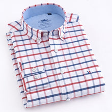 Load image into Gallery viewer, Men&#39;s 100% Cotton Oxford Striped Shirt Single Patch Pocket Long Sleeve Regular-fit Comfortable Thick Casual Button-collar Shirts
