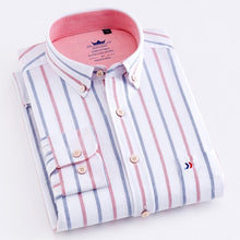 Load image into Gallery viewer, Men&#39;s 100% Cotton Oxford Striped Shirt Single Patch Pocket Long Sleeve Regular-fit Comfortable Thick Casual Button-collar Shirts
