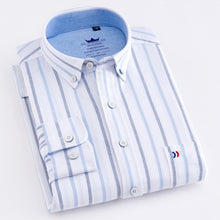 Load image into Gallery viewer, Men&#39;s 100% Cotton Oxford Striped Shirt Single Patch Pocket Long Sleeve Regular-fit Comfortable Thick Casual Button-collar Shirts
