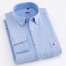 Load image into Gallery viewer, Men&#39;s 100% Cotton Oxford Striped Shirt Single Patch Pocket Long Sleeve Regular-fit Comfortable Thick Casual Button-collar Shirts
