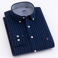Load image into Gallery viewer, Men&#39;s 100% Cotton Oxford Striped Shirt Single Patch Pocket Long Sleeve Regular-fit Comfortable Thick Casual Button-collar Shirts
