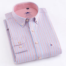 Load image into Gallery viewer, Men&#39;s 100% Cotton Oxford Striped Shirt Single Patch Pocket Long Sleeve Regular-fit Comfortable Thick Casual Button-collar Shirts

