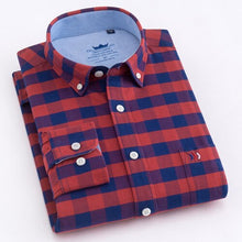 Load image into Gallery viewer, Men&#39;s 100% Cotton Oxford Striped Shirt Single Patch Pocket Long Sleeve Regular-fit Comfortable Thick Casual Button-collar Shirts
