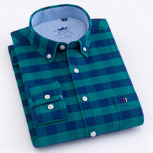 Load image into Gallery viewer, Men&#39;s 100% Cotton Oxford Striped Shirt Single Patch Pocket Long Sleeve Regular-fit Comfortable Thick Casual Button-collar Shirts
