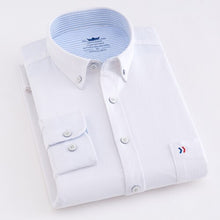 Load image into Gallery viewer, Men&#39;s 100% Cotton Oxford Striped Shirt Single Patch Pocket Long Sleeve Regular-fit Comfortable Thick Casual Button-collar Shirts
