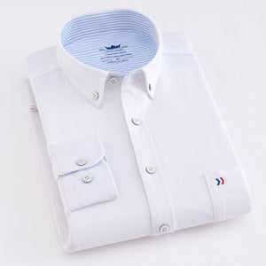 Men's 100% Cotton Oxford Striped Shirt Single Patch Pocket Long Sleeve Regular-fit Comfortable Thick Casual Button-collar Shirts