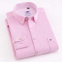 Load image into Gallery viewer, Men&#39;s 100% Cotton Oxford Striped Shirt Single Patch Pocket Long Sleeve Regular-fit Comfortable Thick Casual Button-collar Shirts
