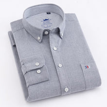 Load image into Gallery viewer, Men&#39;s 100% Cotton Oxford Striped Shirt Single Patch Pocket Long Sleeve Regular-fit Comfortable Thick Casual Button-collar Shirts
