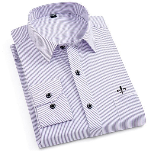 Dudalina, novedad de 2020, camisas de manga larga para hombre, camisa informal a rayas de corte clásico, cómoda, suave, informal, con botones, camisetas informales para hombre