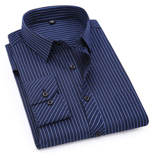 Load image into Gallery viewer, Plus Large Size 8XL 7XL 6XL 5XL 4XL Mens Business Casual Long Sleeved Shirt Classic Striped Male Social Dress Shirts Purple Blue
