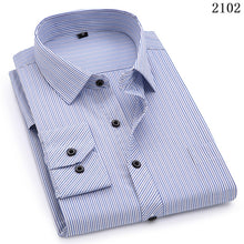 Load image into Gallery viewer, Plus Large Size 8XL 7XL 6XL 5XL 4XL Mens Business Casual Long Sleeved Shirt Classic Striped Male Social Dress Shirts Purple Blue
