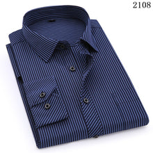Load image into Gallery viewer, Plus Large Size 8XL 7XL 6XL 5XL 4XL Mens Business Casual Long Sleeved Shirt Classic Striped Male Social Dress Shirts Purple Blue
