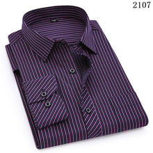 Load image into Gallery viewer, Plus Large Size 8XL 7XL 6XL 5XL 4XL Mens Business Casual Long Sleeved Shirt Classic Striped Male Social Dress Shirts Purple Blue
