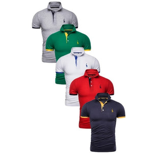 Conjunto de 5 uds de Polo para hombre, Polo de algodón de retazos de manga corta liso ajustado, ropa de calle de moda para hombre