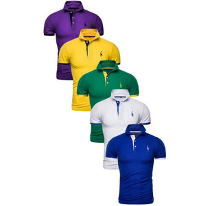 Conjunto de 5 uds de Polo para hombre, Polo de algodón de retazos de manga corta liso ajustado, ropa de calle de moda para hombre