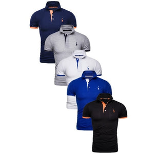 Conjunto de 5 uds de Polo para hombre, Polo de algodón de retazos de manga corta liso ajustado, ropa de calle de moda para hombre