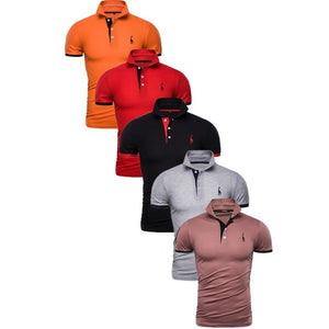 Conjunto de 5 uds de Polo para hombre, Polo de algodón de retazos de manga corta liso ajustado, ropa de calle de moda para hombre
