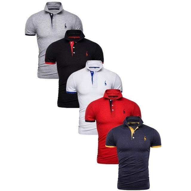 Conjunto de 5 uds de Polo para hombre, Polo de algodón de retazos de manga corta liso ajustado, ropa de calle de moda para hombre