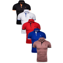 Cargar imagen en el visor de la galería, Conjunto de 5 uds de Polo para hombre, Polo de algodón de retazos de manga corta liso ajustado, ropa de calle de moda para hombre
