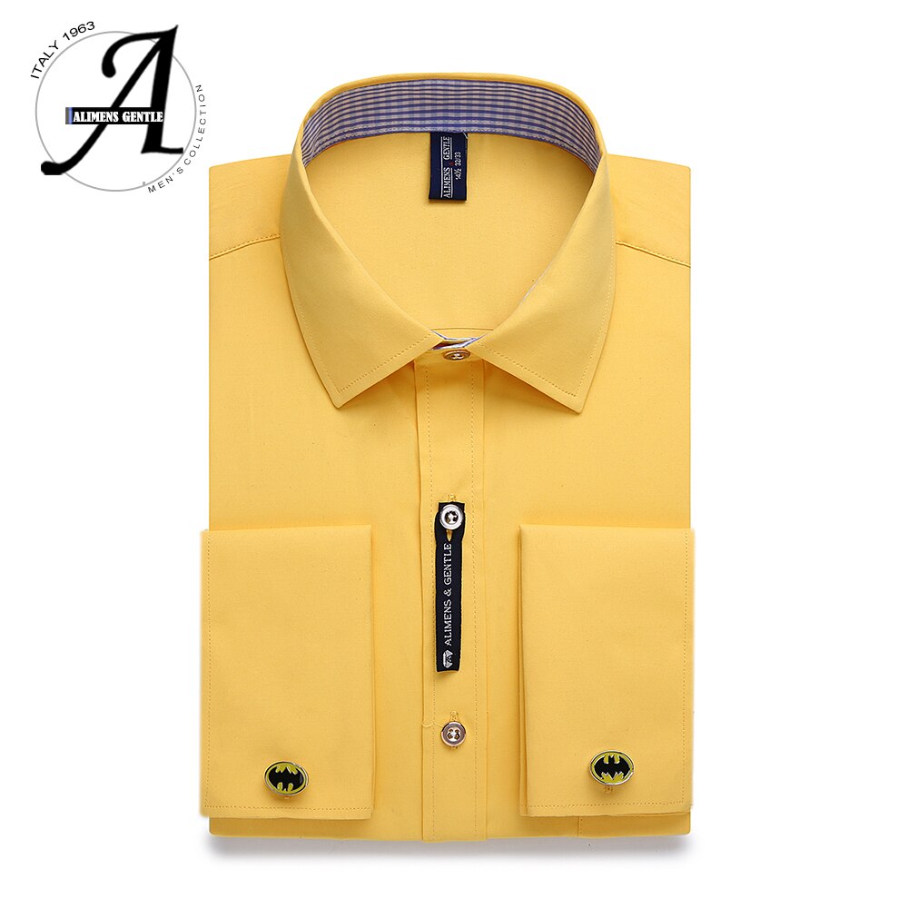 Alimens &amp; Gentle camisa de vestir con puños franceses para hombre, gemelos de manga larga de Color sólido con estilo a rayas, incluye moda 2019 nueva