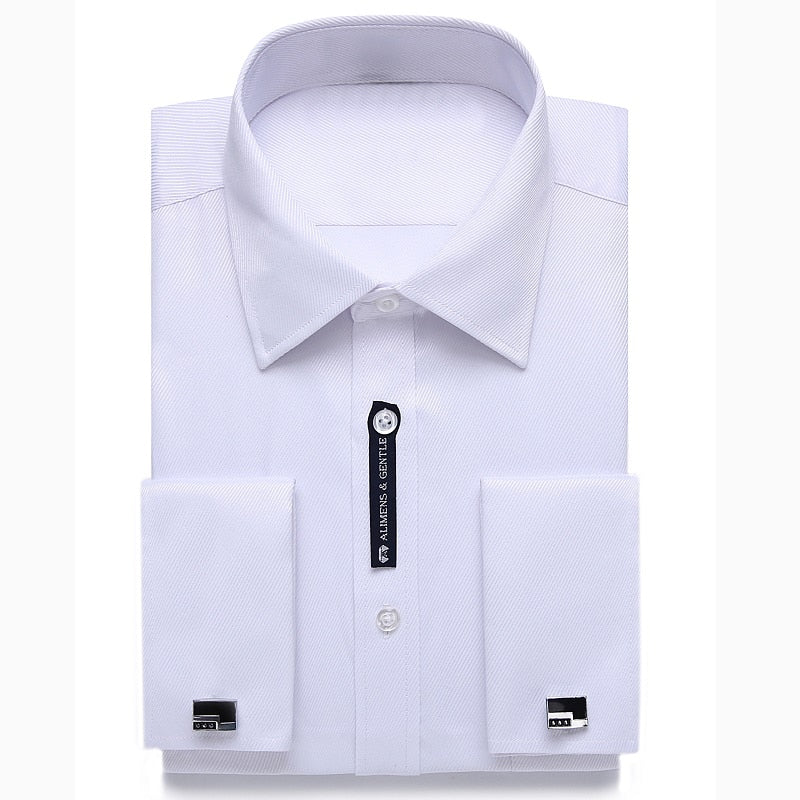 Alimens &amp; Gentle camisa de vestir con puños franceses para hombre, gemelos de manga larga de Color sólido con estilo a rayas, incluye moda 2019 nueva