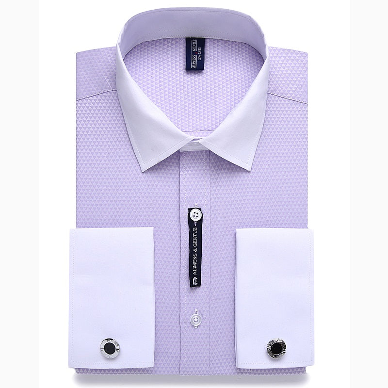 Alimens &amp; Gentle camisa de vestir con puños franceses para hombre, gemelos de manga larga de Color sólido con estilo a rayas, incluye moda 2019 nueva