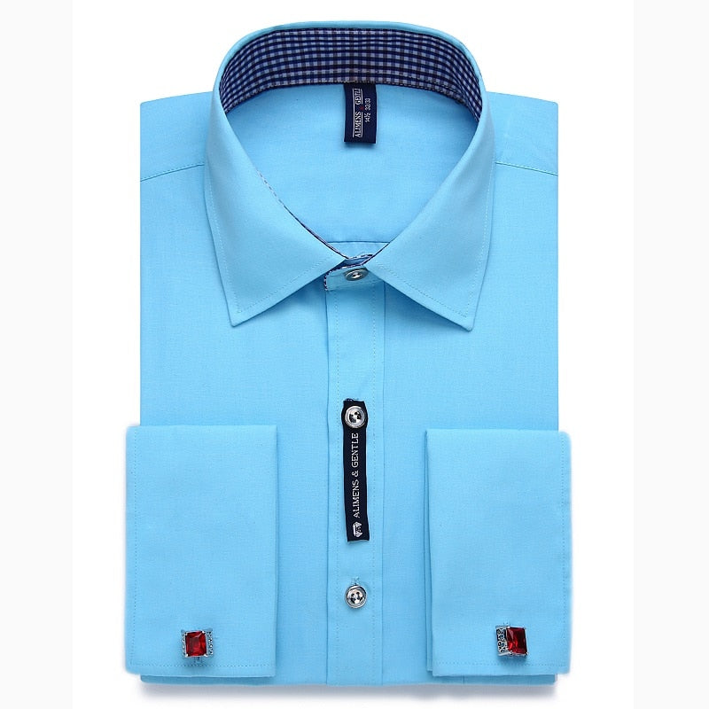 Alimens &amp; Gentle camisa de vestir con puños franceses para hombre, gemelos de manga larga de Color sólido con estilo a rayas, incluye moda 2019 nueva