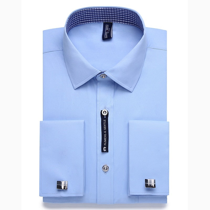 Alimens &amp; Gentle camisa de vestir con puños franceses para hombre, gemelos de manga larga de Color sólido con estilo a rayas, incluye moda 2019 nueva