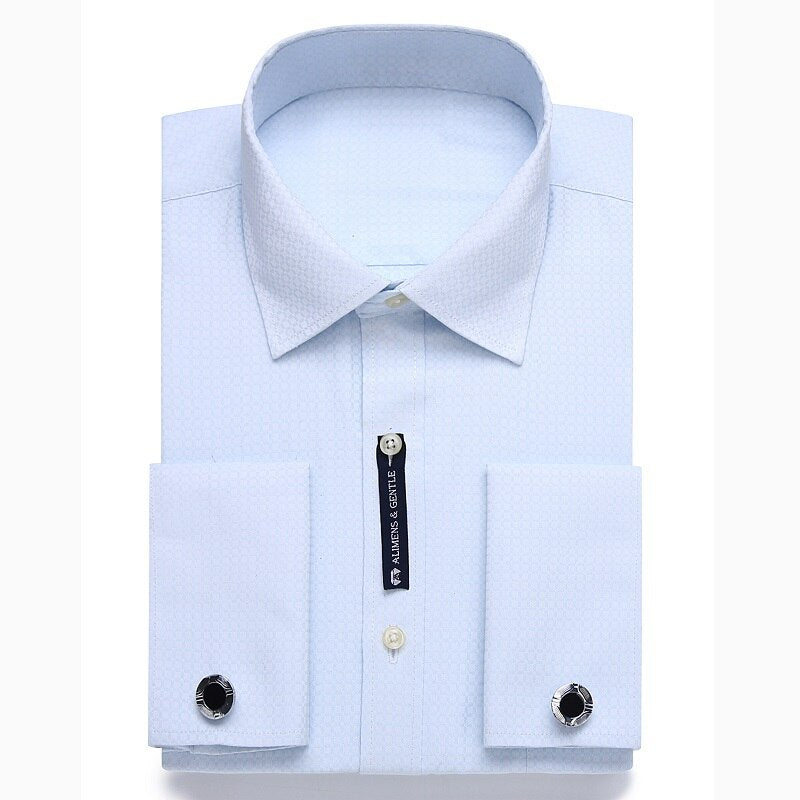 Alimens &amp; Gentle camisa de vestir con puños franceses para hombre, gemelos de manga larga de Color sólido con estilo a rayas, incluye moda 2019 nueva