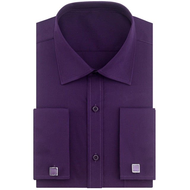 Alimens &amp; Gentle camisa de vestir con puños franceses para hombre, gemelos de manga larga de Color sólido con estilo a rayas, incluye moda 2019 nueva