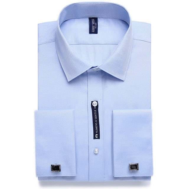 Alimens &amp; Gentle camisa de vestir con puños franceses para hombre, gemelos de manga larga de Color sólido con estilo a rayas, incluye moda 2019 nueva
