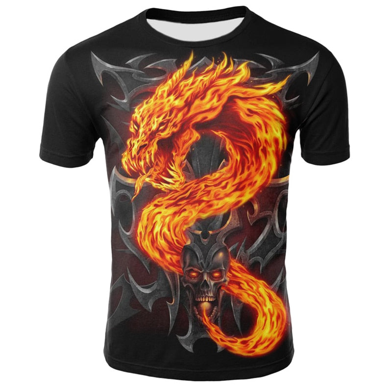 Camiseta para hombre, camisetas informales de manga corta con cuello redondo, camisetas con estampado de dragones, ropa de calle divertida para hombre