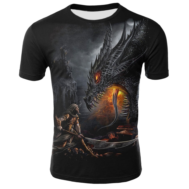 Camiseta para hombre, camisetas informales de manga corta con cuello redondo, camisetas con estampado de dragones, ropa de calle divertida para hombre