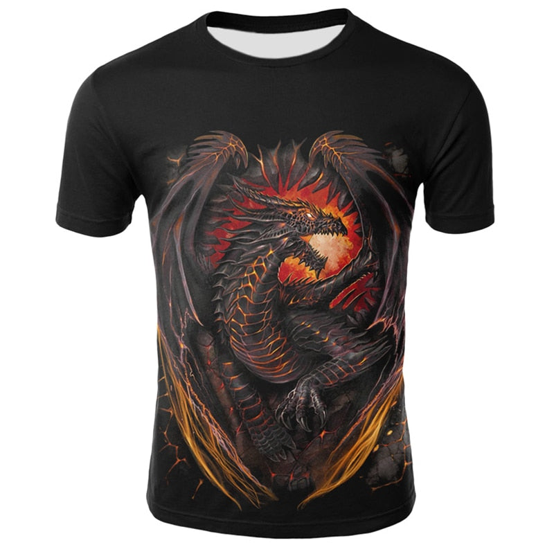 Camiseta para hombre, camisetas informales de manga corta con cuello redondo, camisetas con estampado de dragones, ropa de calle divertida para hombre