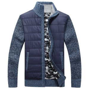 Winter Men's Fleece Sweater Coat Thick Patchwork Wool Cardigan Muscle Fit Knitted Jackets Fashionable Male Clothing for Autumn