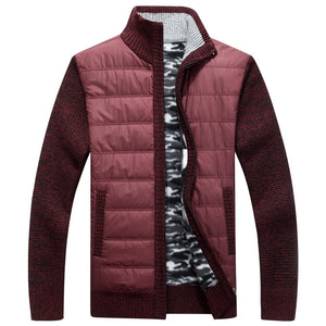 Winter Men's Fleece Sweater Coat Thick Patchwork Wool Cardigan Muscle Fit Knitted Jackets Fashionable Male Clothing for Autumn
