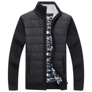 Winter Men's Fleece Sweater Coat Thick Patchwork Wool Cardigan Muscle Fit Knitted Jackets Fashionable Male Clothing for Autumn