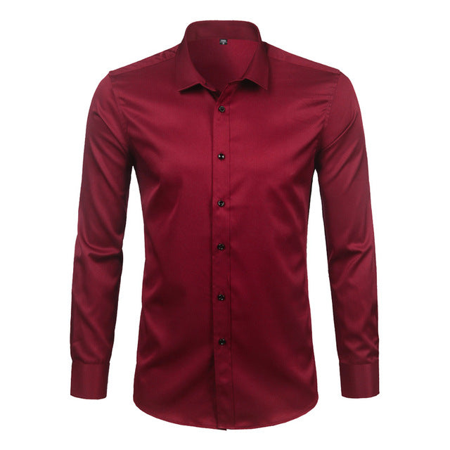 Camisa de vestir púrpura de fibra de bambú para hombre 2018 nueva camisa Formal de manga larga ajustada para hombre sin hierro camisa Formal de fácil cuidado para hombres