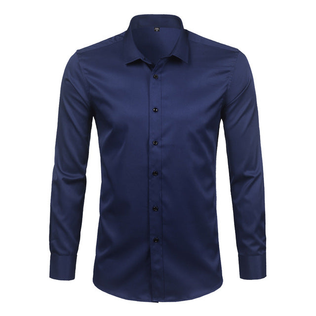 Camisa de vestir púrpura de fibra de bambú para hombre 2018 nueva camisa Formal de manga larga ajustada para hombre sin hierro camisa Formal de fácil cuidado para hombres