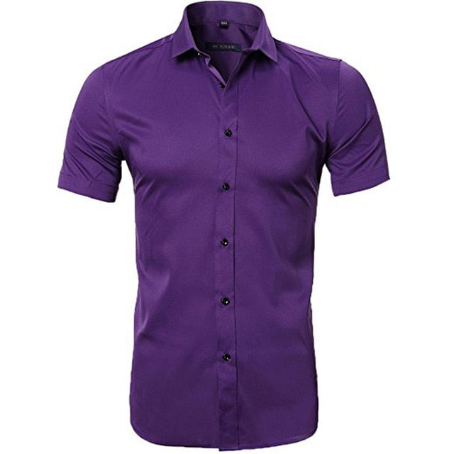 Camisa de vestir púrpura de fibra de bambú para hombre 2018 nueva camisa Formal de manga larga ajustada para hombre sin hierro camisa Formal de fácil cuidado para hombres