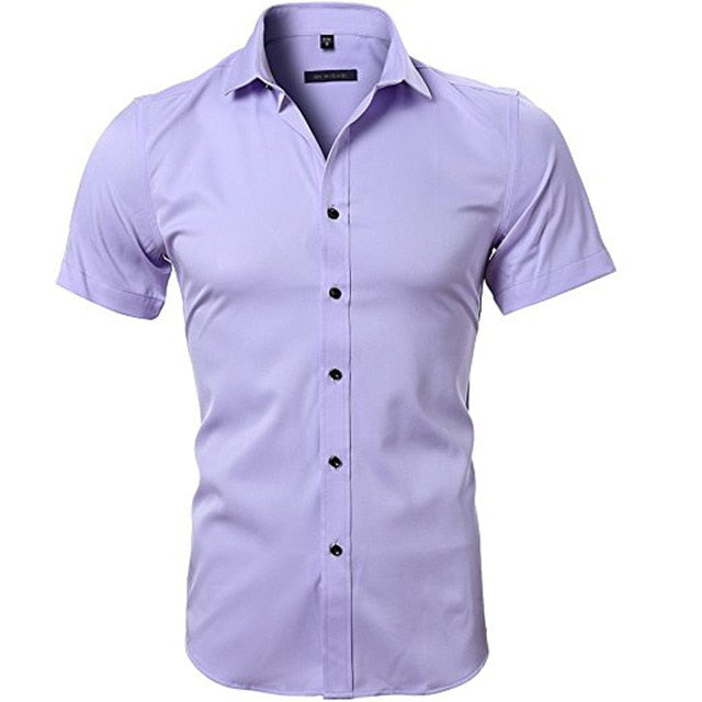 Camisa de vestir púrpura de fibra de bambú para hombre 2018 nueva camisa Formal de manga larga ajustada para hombre sin hierro camisa Formal de fácil cuidado para hombres