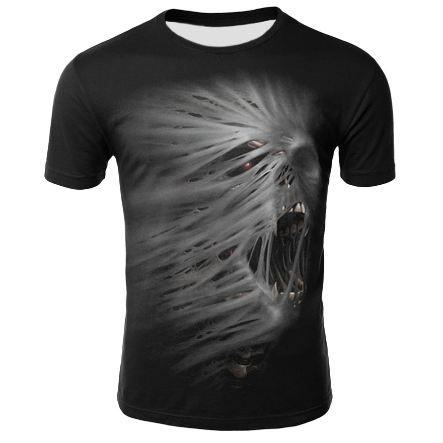 Camisetas de verano para hombre, camisetas informales de manga corta con cuello redondo, ropa de estilo Hip Hop, ropa de calle a la moda, camiseta con calavera 3D para hombre