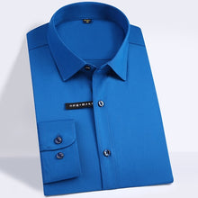 Load image into Gallery viewer, Men&#39;s Regular-fit Long Sleeve Stretch Easy Care Shirt Formal Business Office/Working Wear Bamboo Fiber Solid Social Dress Shirts
