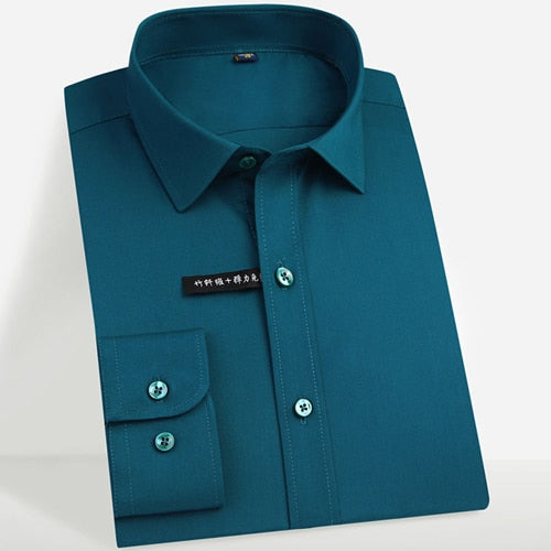 Men's Regular-fit Long Sleeve Stretch Easy Care Shirt Formal Business Office/Working Wear Bamboo Fiber Solid Social Dress Shirts