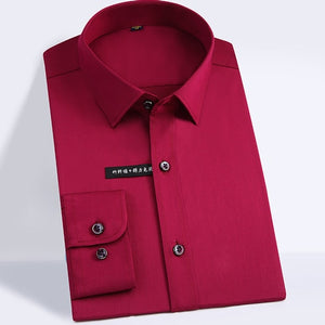 Men's Regular-fit Long Sleeve Stretch Easy Care Shirt Formal Business Office/Working Wear Bamboo Fiber Solid Social Dress Shirts