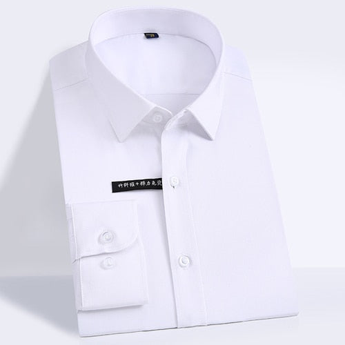 Men's Regular-fit Long Sleeve Stretch Easy Care Shirt Formal Business Office/Working Wear Bamboo Fiber Solid Social Dress Shirts