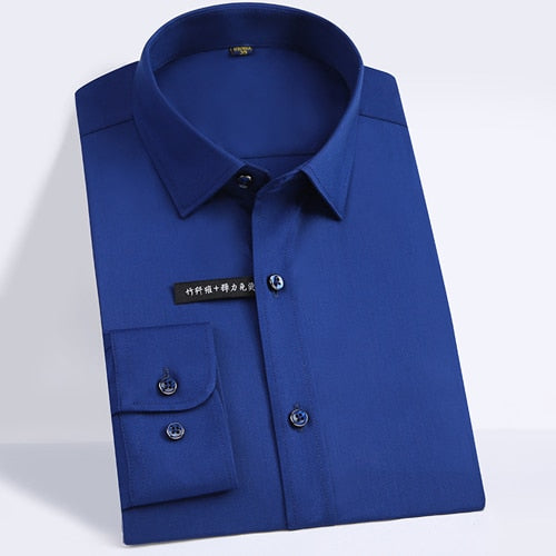 Men's Regular-fit Long Sleeve Stretch Easy Care Shirt Formal Business Office/Working Wear Bamboo Fiber Solid Social Dress Shirts