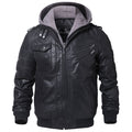 Chaqueta de cuero auténtico para hombre, abrigo de invierno con capucha extraíble para motocicleta, chaquetas cálidas de cuero genuino para hombre
